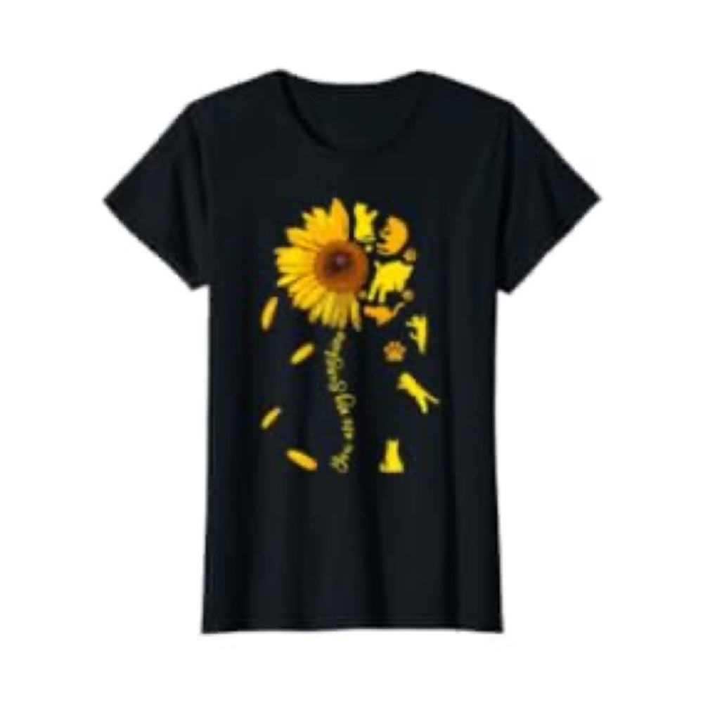 Women’s Sunflower and Cats “You are My Sunshine” Black T-Shirt Size Small